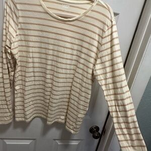 Lands' End Cream and Tan Striped Top